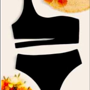 Shein black one strap bikini.